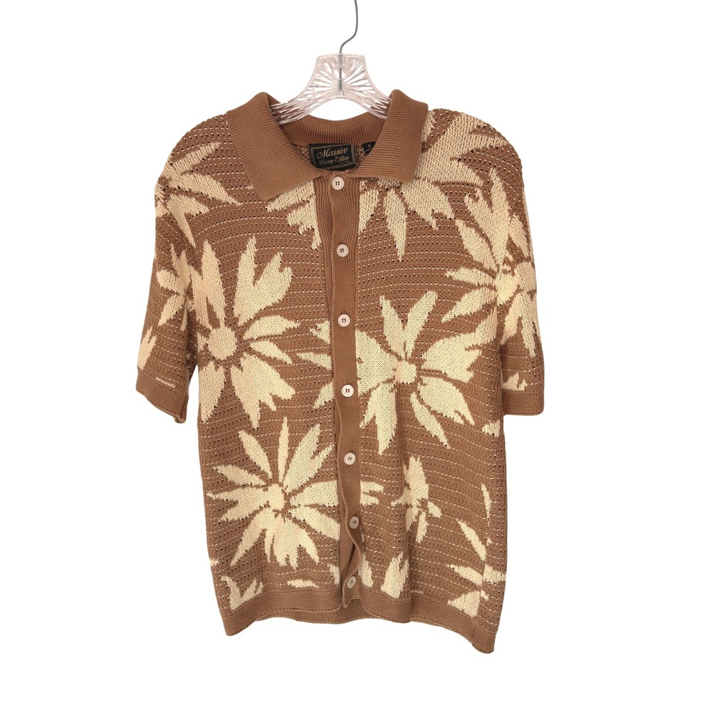 Massive Luxury Edition Button Up Sweater Polo Men's Short Sleeve Brown Small